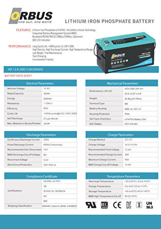 Orbus 12.8V 200Ah Lityum Akü