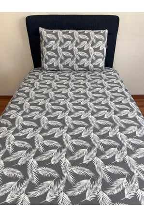 Fitted Lastikli Çarşaf Takımı (YASTIKLI) Tek Kişilik Çift Kişilik Tüy Desen Gri Beyaz