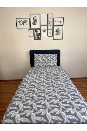 Fitted Lastikli Çarşaf Takımı (YASTIKLI) Tek Kişilik Çift Kişilik Tüy Desen Gri Beyaz