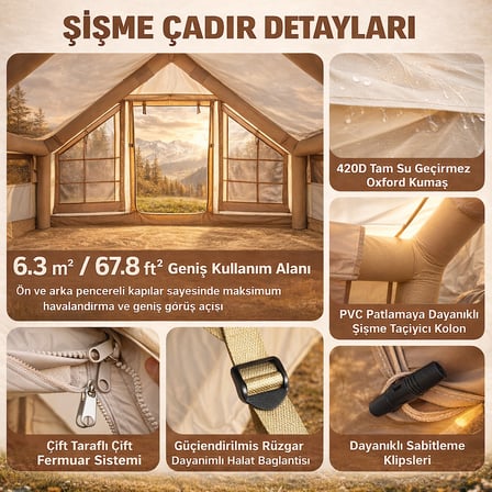 Şişme Kamp Çadırı 4-6 kişilik 300×210×190 cm