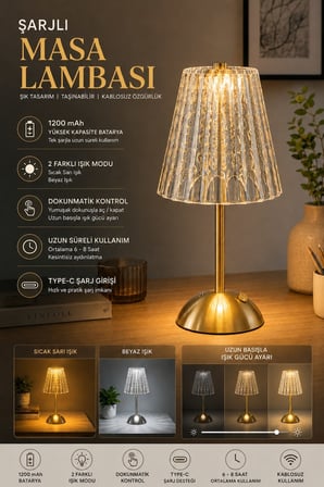Leylart Gold Dokunmatik Şarjlı LED Masa Lambası – 1200 mAh