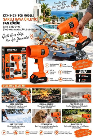 Profesyonel 21v  Hava Üfleme Akülü Yaprak Üfleme 21V Akülü Hava Üfleyici Makinesi KTX-3463 – Şarjlı 