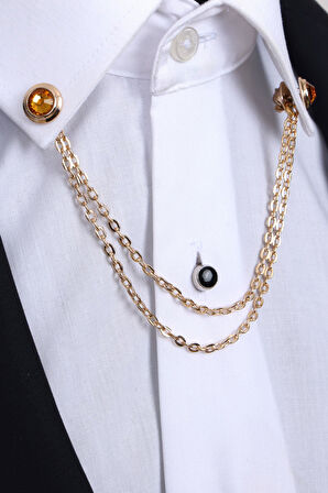 Esgue Gold Renk Oranj Taşlı Gömlek Yaka Zinciri