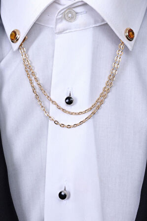 Esgue Gold Renk Oranj Taşlı Gömlek Yaka Zinciri