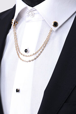 Esgue Gold Renk Siyah Taşlı Gömlek Yaka Zinciri