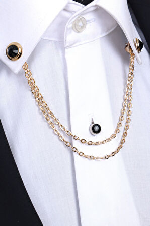 Esgue Gold Renk Siyah Taşlı Gömlek Yaka Zinciri