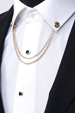 Esgue Gold Renk Haki Taşlı Gömlek Yaka Zinciri