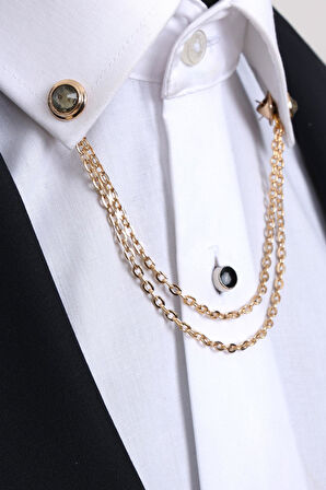 Esgue Gold Renk Haki Taşlı Gömlek Yaka Zinciri