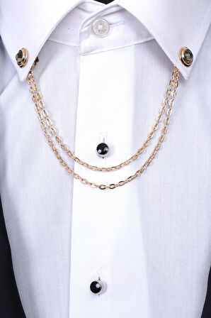 Esgue Gold Renk Haki Taşlı Gömlek Yaka Zinciri