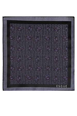 Esgue 8 cm Mor Gri Şal Desen Hand Made Klasik Geniş Mendilli Kravat 