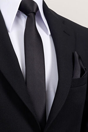 Esgue 6 cm İnce Saten Mendilli Kravat – Özel Hediye Kutulu Premium Slim Kravat