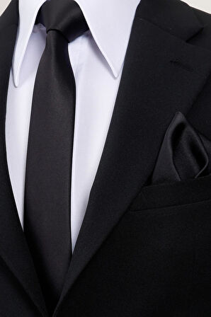 Esgue 6 cm İnce Saten Mendilli Kravat – Özel Hediye Kutulu Premium Slim Kravat