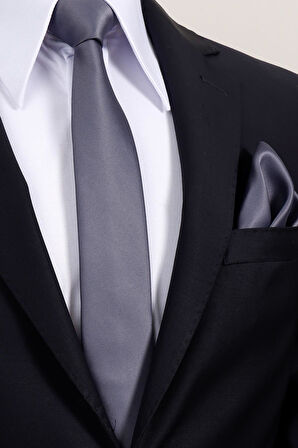 Esgue 6 cm İnce Saten Mendilli Kravat – Özel Hediye Kutulu Premium Slim Kravat