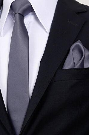 Esgue 6 cm İnce Saten Mendilli Kravat – Özel Hediye Kutulu Premium Slim Kravat