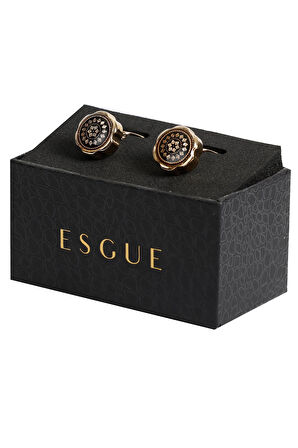 Esgue Gold Renk Siyah Yuvarlak Desenli Kol Düğmesi KD:7402