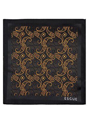 Esgue 8 Cm Hand Made Siyah - Gold Şal Desen Mendilli Kravat