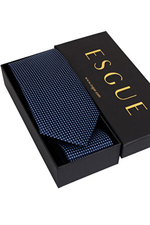 Esgue 8 Cm Hand Made Lacivert - Mavi Nokta Desenli Mendilli Kravat