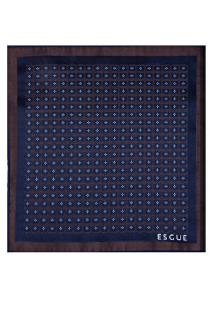 Esgue 8 Cm Hand Made Lacivert Kahverengi Desenli Kravat Mendil & Kol Düğmesi Hediye Seti HSET:117