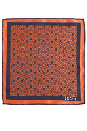 Esgue 8 Cm Hand Made Kiremit Lacivert Motif Desen Kravat Mendil & Kol Düğmesi Hediye Seti HSET:119