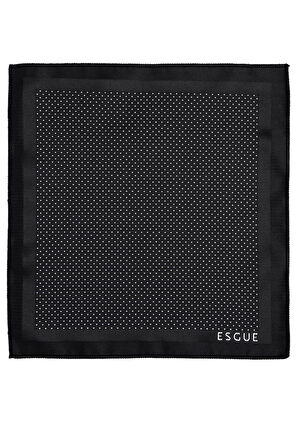 Esgue 8 Cm Hand Made Siyah Beyaz Nokta Desenli Kravat Mendil & Yuvarlak Kol Düğmesi Hediye Seti HSET:125