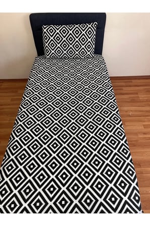 Fitted Lastikli Çarşaf Takımı (YASTIKLI) Tek Kişilik Çift Kişilik Black White Geometrik Desen