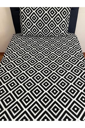 Fitted Lastikli Çarşaf Takımı (YASTIKLI) Tek Kişilik Çift Kişilik Black White Geometrik Desen