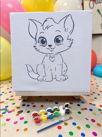 Çocuklar İçin Tuval Boyama Seti Sevimli Kedi 19x19 Cm (Tuval, Şövale, Fırça ve 6 Renk Akrilik Boya Seti)