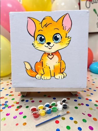Çocuklar İçin Tuval Boyama Seti Sevimli Kedi 19x19 Cm (Tuval, Şövale, Fırça ve 6 Renk Akrilik Boya Seti)