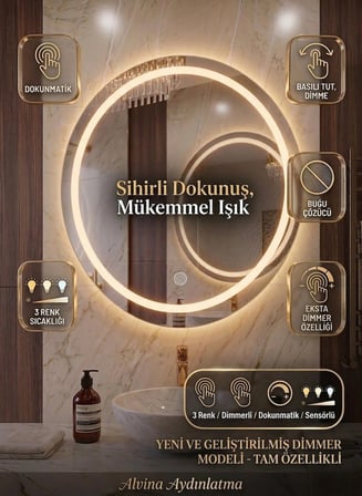 DOKUNMATİK KORİDOR MUTFAK HOLL ANTRE MAKYAJ 60x60 AYNASI LEDLİ YUVARLAK