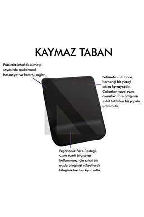 MP02 - Siyah Dörtgen Bilek Destekli Mouse Pad | Konfor, Kaymaz Taban, Ergonomik, Yumuşak, Ev,ofis