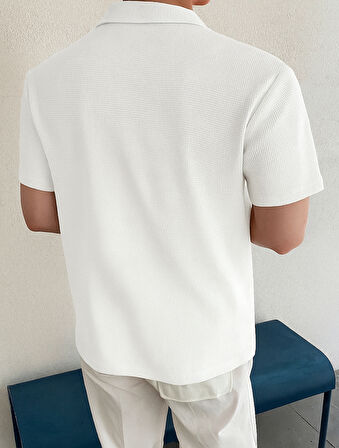 Erkek Oversize Polo Yaka  Waffle T-Shirt  POLOYAKA-DÜĞMELİ