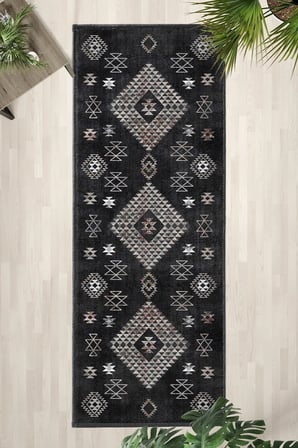 Siyah Modern Mutfak Halısı Yıkanabilir Kaymaz Su İtici