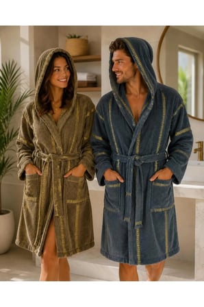 pamuklu unisex kapşonlu bornoz