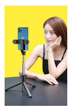 2 in 1 - 3 Renk Işıklı ve Kumandalı Masa Üstü Tripod Olabilen Telefon Tutuculu Selfie Çubuğu Yüksekliği Ayarlanabilir 130 cm K8