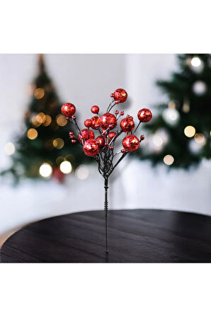 Yılbaşı Süsü Simli Pullu Mini Berry Kırmızı 20 cm