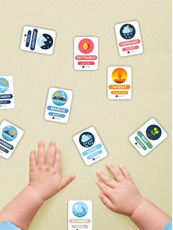 Ahşap İngilizce Türkçe Mevsim Kartları-Ingilizce Eğitim Seti Ingilizce Öğrenme Kartları Montessori