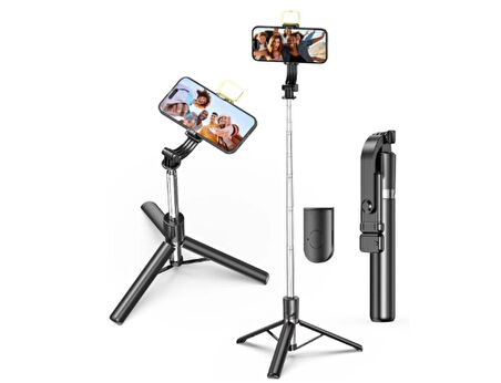 Kumandalı Selfie+Masaüstü Tripod  Yüksekliği Ayarlanabilir 170 cm Işıklı Tripod R1S-L