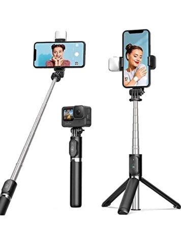 Kumandalı Selfie+Masaüstü Tripod  Yüksekliği Ayarlanabilir 170 cm Işıklı Tripod R1S-L