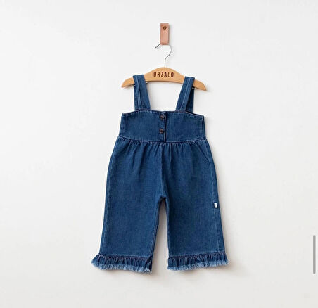 Püsküllü Kız Bebek Jean Salopet Tulum Takım