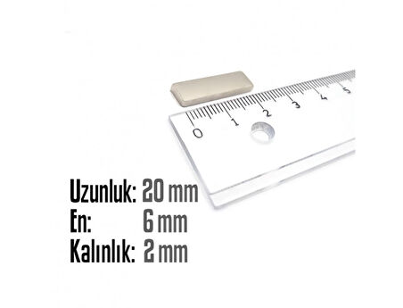 Neodyum Mıknatıs Köşeli  20x6mm , Kalınlık 2 mm ( 3 Adet)