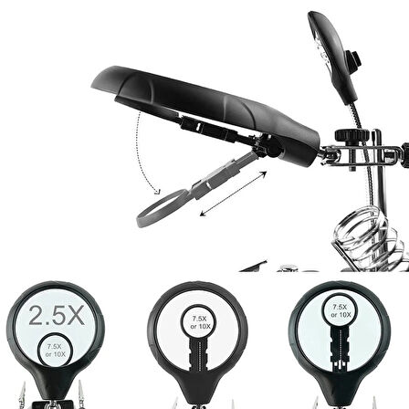 MG16129 Çok Fonksiyonlu Işıklı Büyüteç – Lehim Tamir Standı, 5 LED ’li, 2.5x / 7.5x / 10X Zoom