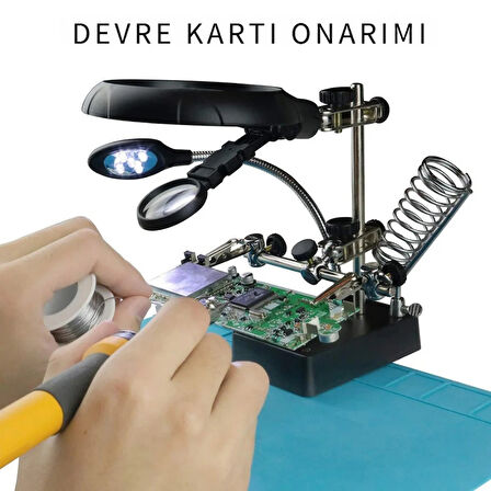 MG16129 Çok Fonksiyonlu Işıklı Büyüteç – Lehim Tamir Standı, 5 LED ’li, 2.5x / 7.5x / 10X Zoom