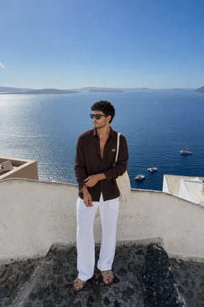 Erkek Müslin Oversize Gömlek Koyu Kahve