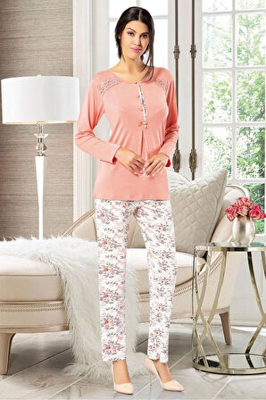 Çiçek Desenli Dantel Detaylı Pijama Takımı 8R.6O.0Z.2L.T.
