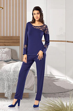 Dantel Detaylı Pijama Takımı Lacivert 8R.6O.1Z.6E.LT.