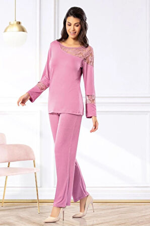 Dantel Detaylı Pijama Takımı Gül Kurusu 8R.6O.1Z.7L.T.