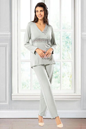 Dantel Detaylı Pijama Takımı Gri 8R.6O.1Z.4L.T.