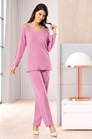 Dantel Detaylı Pijama Takımı Gül Kurusu 8R6.O.1Z.L0.T.