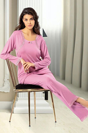 Dantel Detaylı Pijama Takımı Gül Kurusu 8R6.O.0Z.8EL.T.