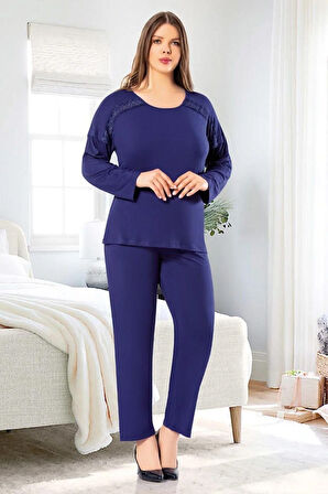 Dantel Detaylı Battal Pijama Takımı Lacivert 8R.8O.Z.0E.9LT.